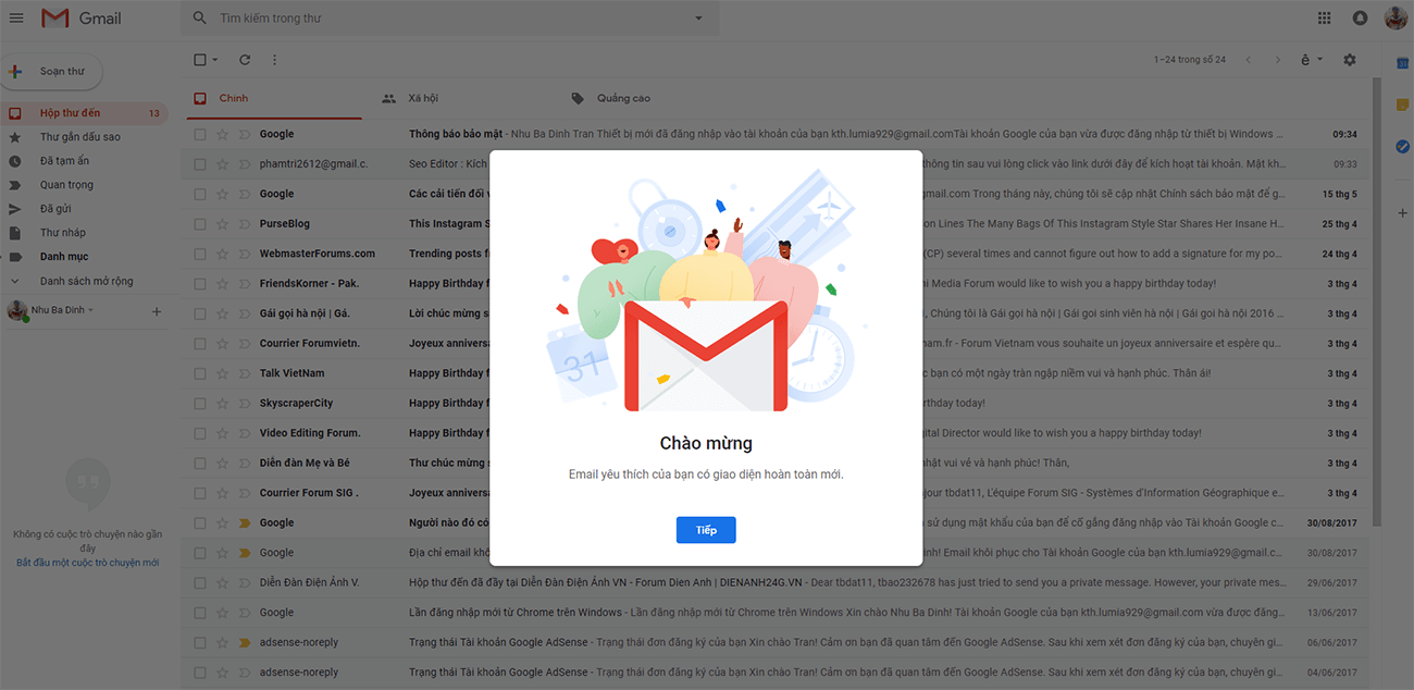 Giao diện Gmail 2018