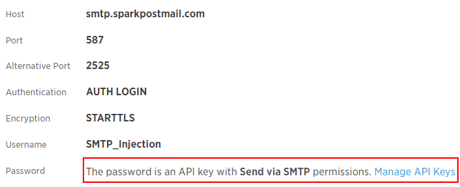 Thông tin cấu hình SMTP SparkPost